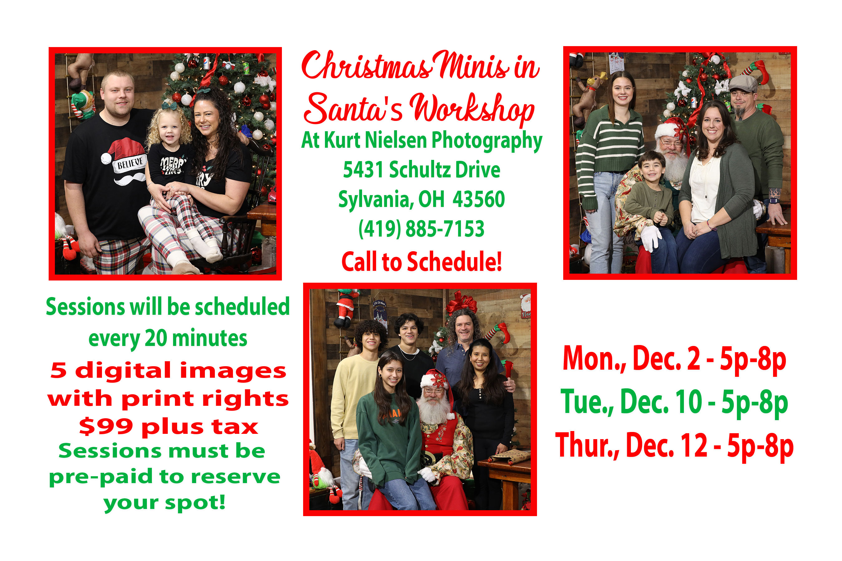 Christmas Family Photos with Santa picture studio that does mini sessions in Toledo