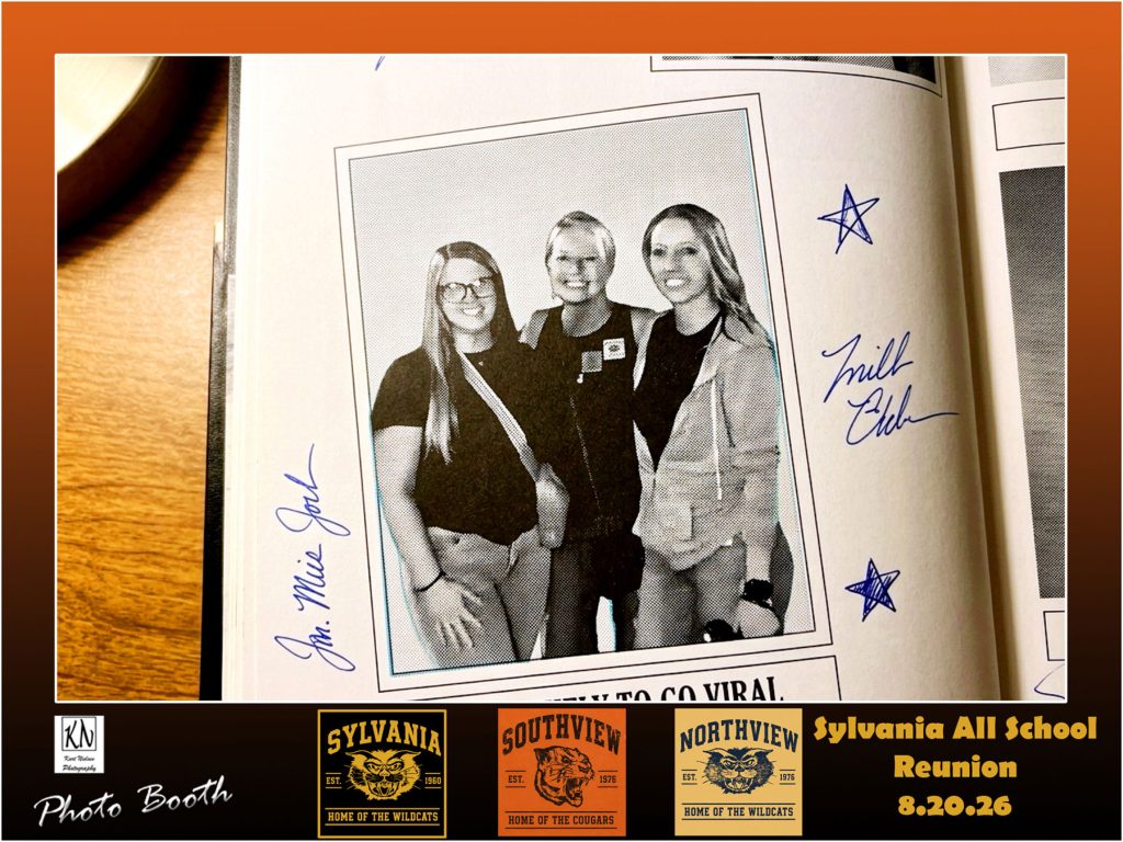 yearbook page photo created with Kurt Nielsen Photography's walk-about social booth at the Sylvania Schools Reunion Festival