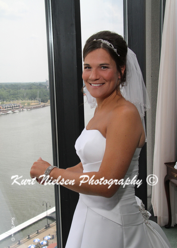 bride looking out window