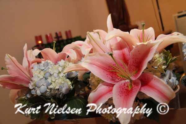 asiatic lilies at church wedding