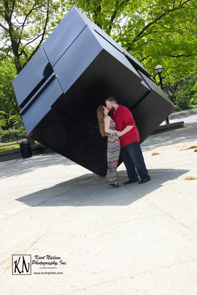 Ann Arbor Engagement photography at the Cube on the Campus of the University of Michigan