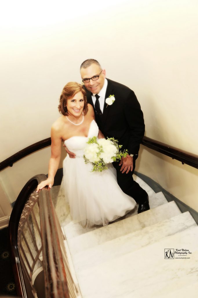 wedding photos on the staircase