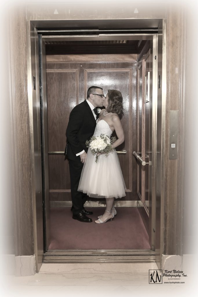 elevator wedding photography