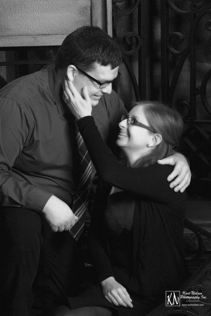 black and white engagement photograph