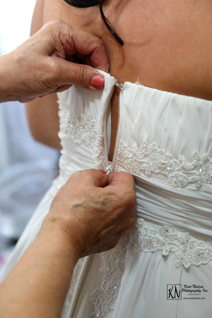 back of bride's wedding dress