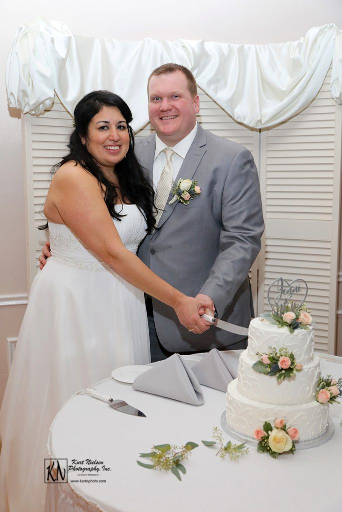 bride and groom cutting the cake