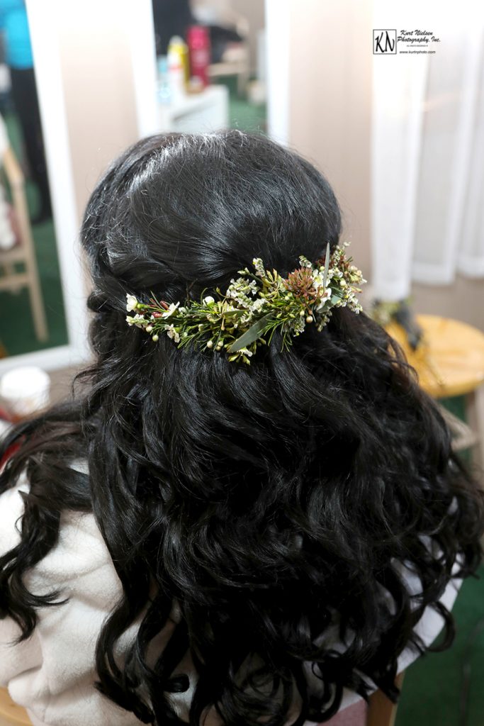 curled and braided long hair for bride