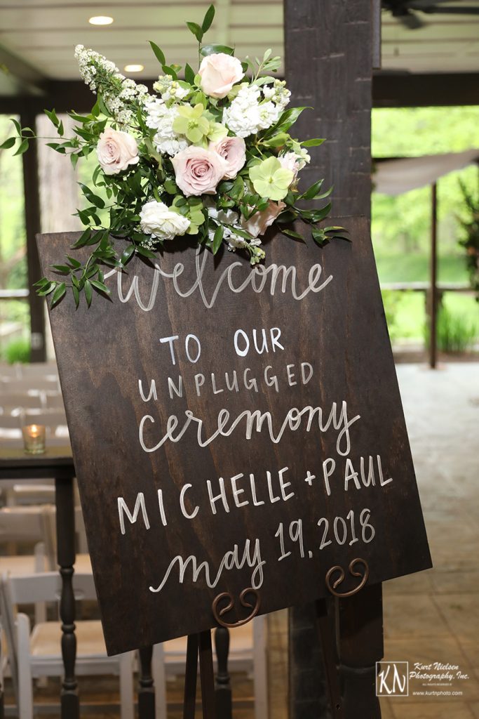 welcome to our unplugged wedding sign from B & T Calligraphy and Design