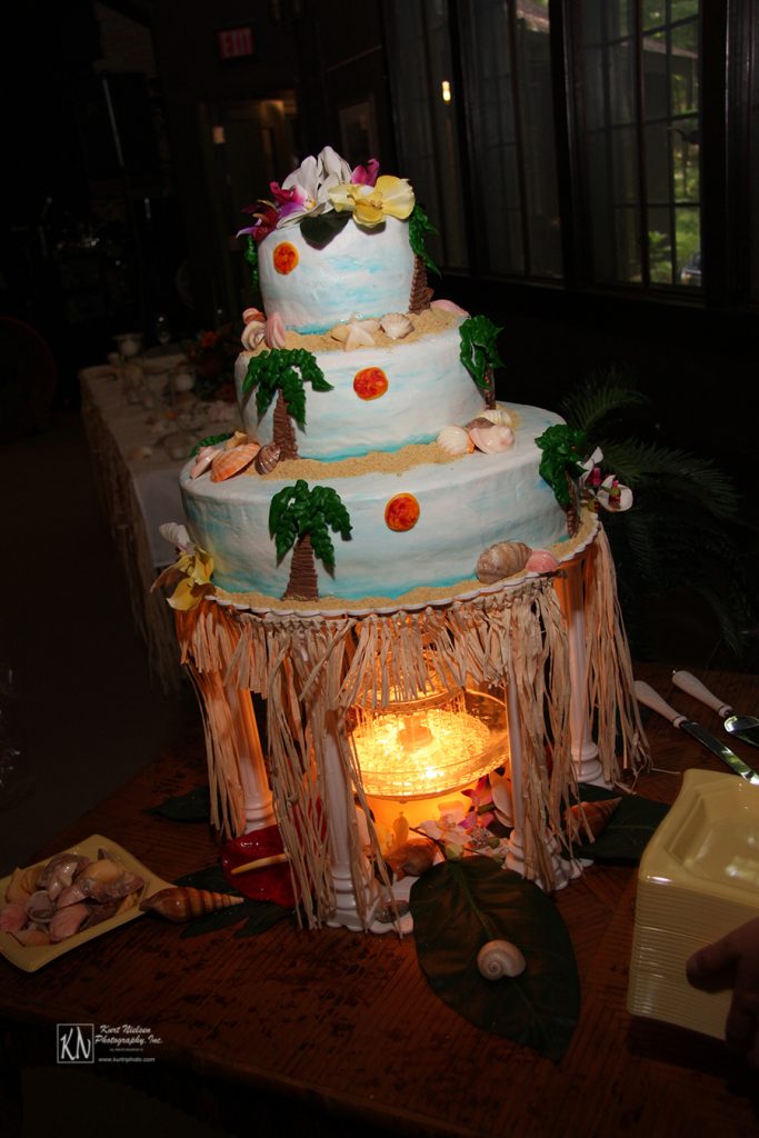 whimsical tropical themed wedding cake