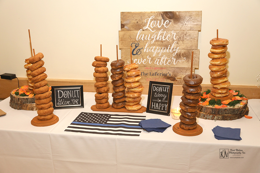 wedding donut display love laughter and happily ever after