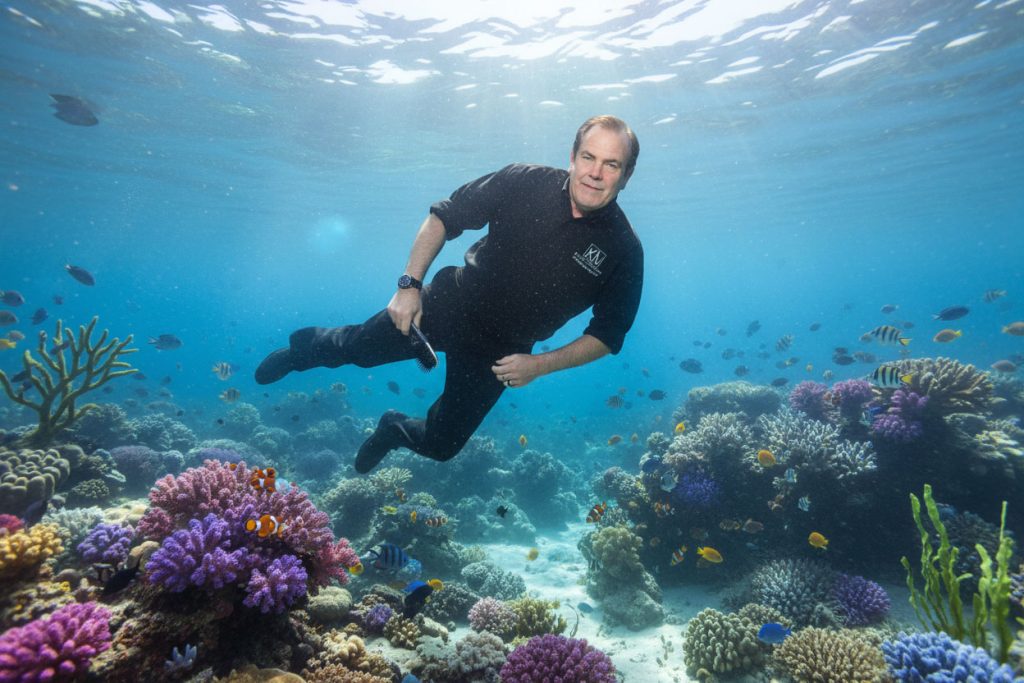 photo booth photo of Kurt Nielsen using AI to create an underwater effect 
